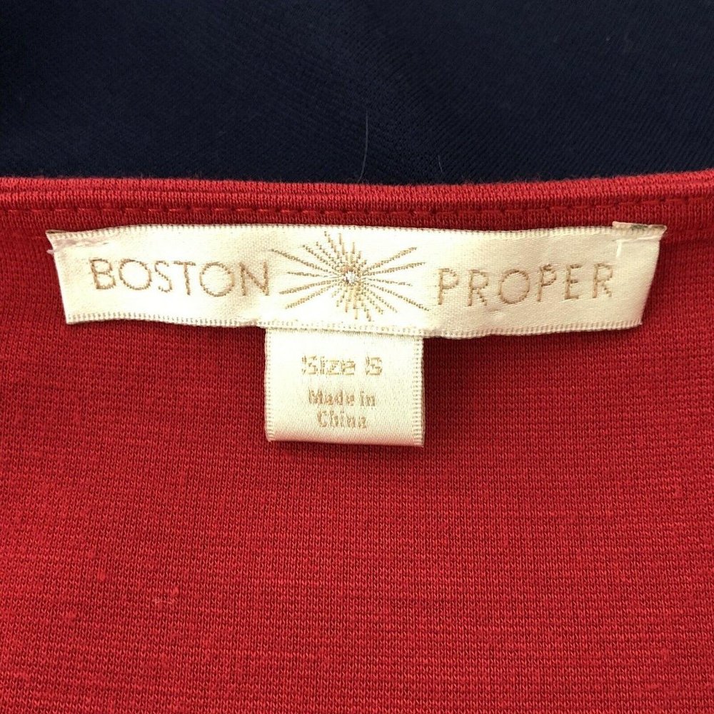 Boston Proper Red Navy Peplum Rhinestone Neck Top Shirt  |  Womens Small - Picture 6 of 9